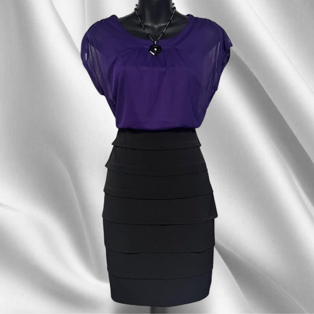 Enfocus Purple Black Mesh Dress